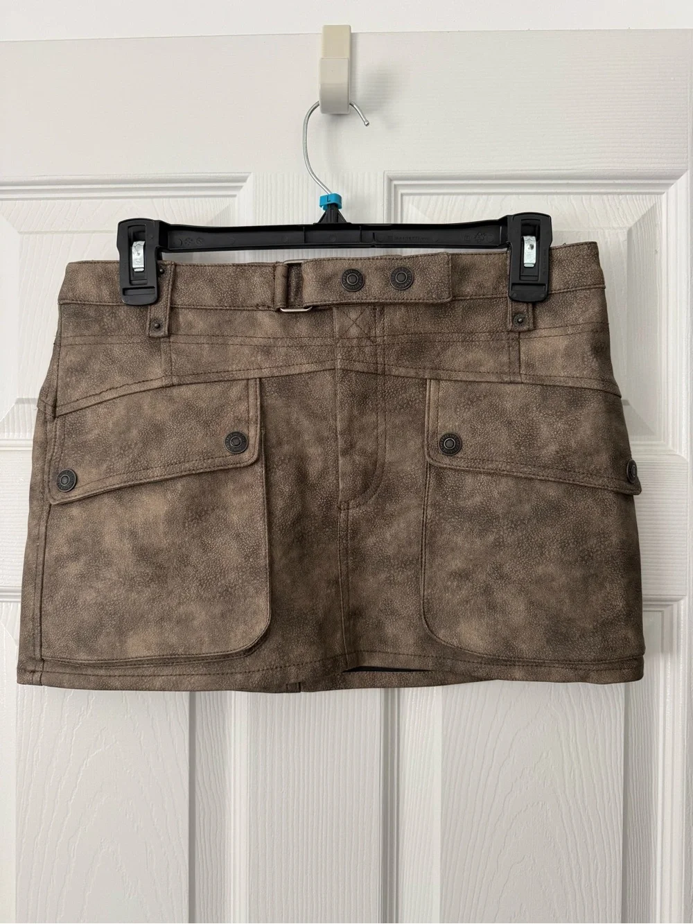 We The Free Distressed Brown Mini Skirt with Utility Pockets